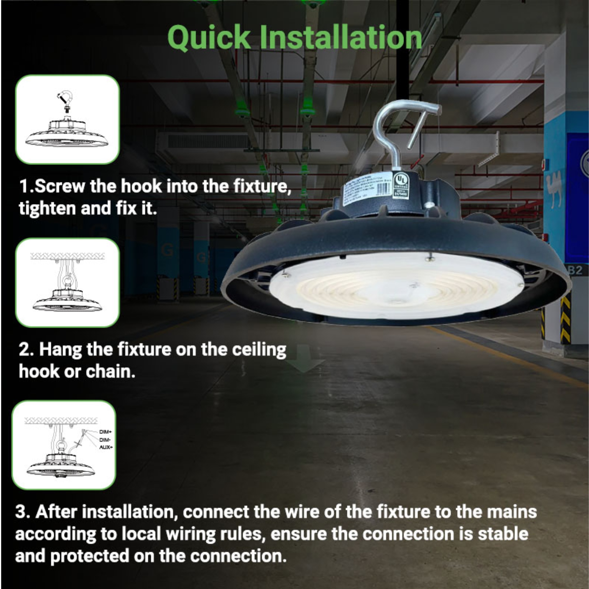 LED High Bay Light – 160 lm/W – Wattage & CCT Selectable (200W/150W/120W | 5000K/4000K/3500K) – UFO5 – UL DLC