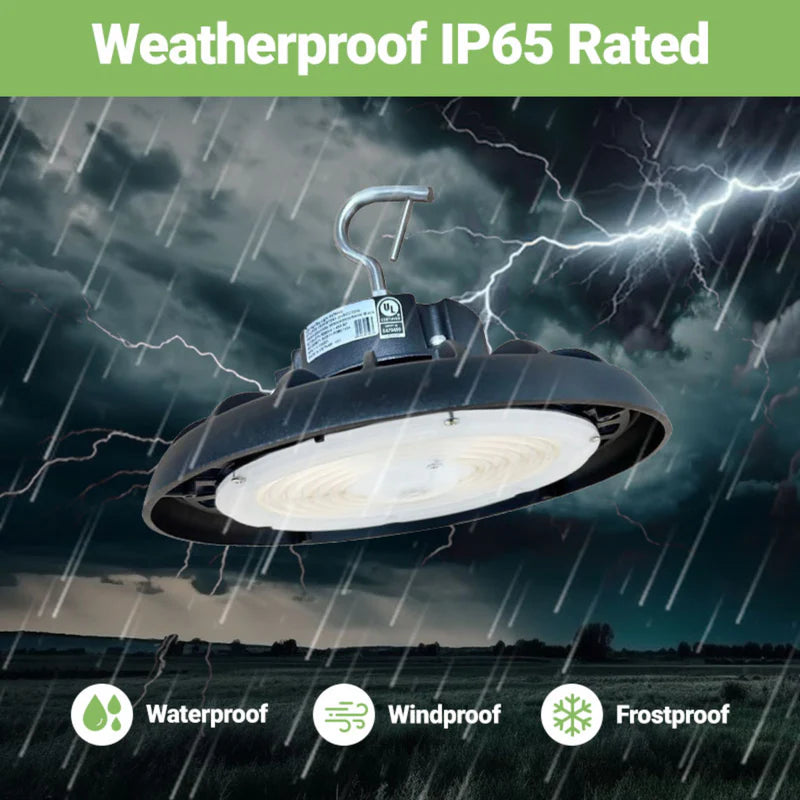 LED High Bay Light - 240W/200W/150W | Wattage & CCT Selectable | UFO5 Series | 165 lm/W | Hook Mount | High Voltage | Black | UL & DLC 5.1