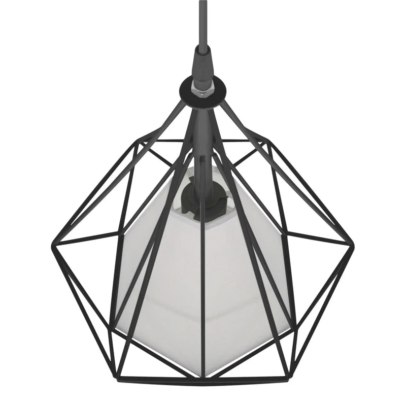 Pendant Light White Geometric Wire Frame With Shade