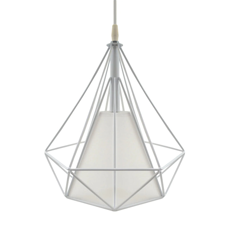 Pendant Light White Geometric Wire Frame With Shade