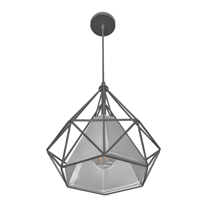 Pendant Light White Geometric Wire Frame With Shade