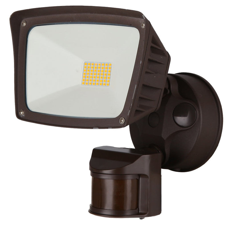 1 Head LED Security Light w/ PIR Sensor, 28 watt, 120V, Bronze or White Finish, 3000K or 5000K CCT