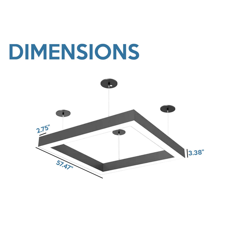 4x4 Square Pattern LED Linear Direct/Indirect Pendant Fixture, 29,900 Lumens, 260 Watt, 120-277V, 4CCT Selectable, White or Black Finish