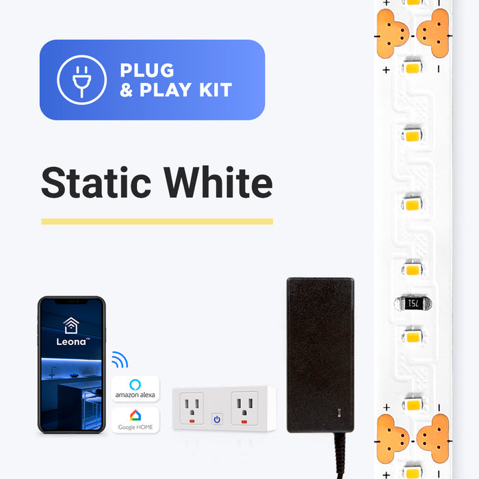 Static White - Plug and Play Strip Light Kit 16 FEET REEL