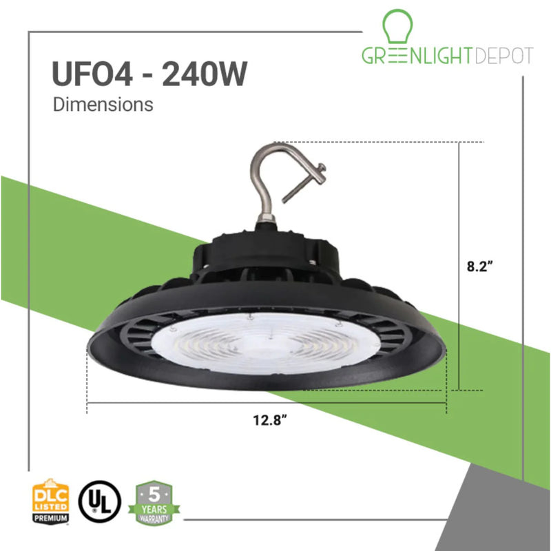 LED High Bay - 240W - 32,900 Lumens - UFO4 - Hook Mount - Black - UL+DLC5.1