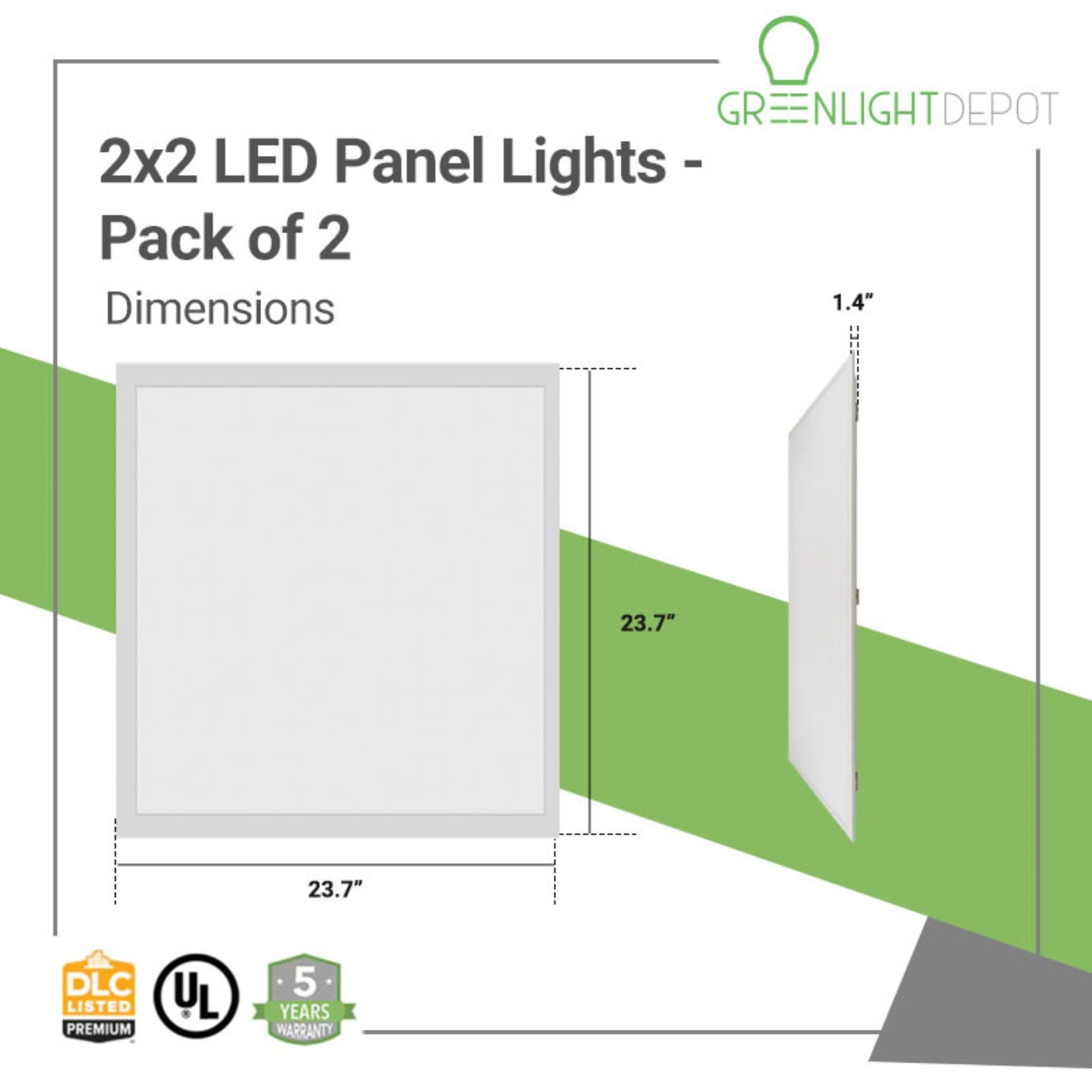 2' x 2' LED Panel Light - 2 Pack - Wattage Tunable (20W/30W/40W) and CCT Selectable (3500/4000/5000K)- Dimmable - (ETL+ DLC 5.1) v2