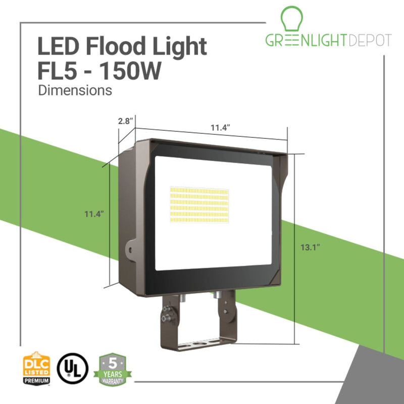 LED Flood Light - FL5 - 150W - 21,750 LM -  Flood Mount - Photocell Included - UL DLC 5.1