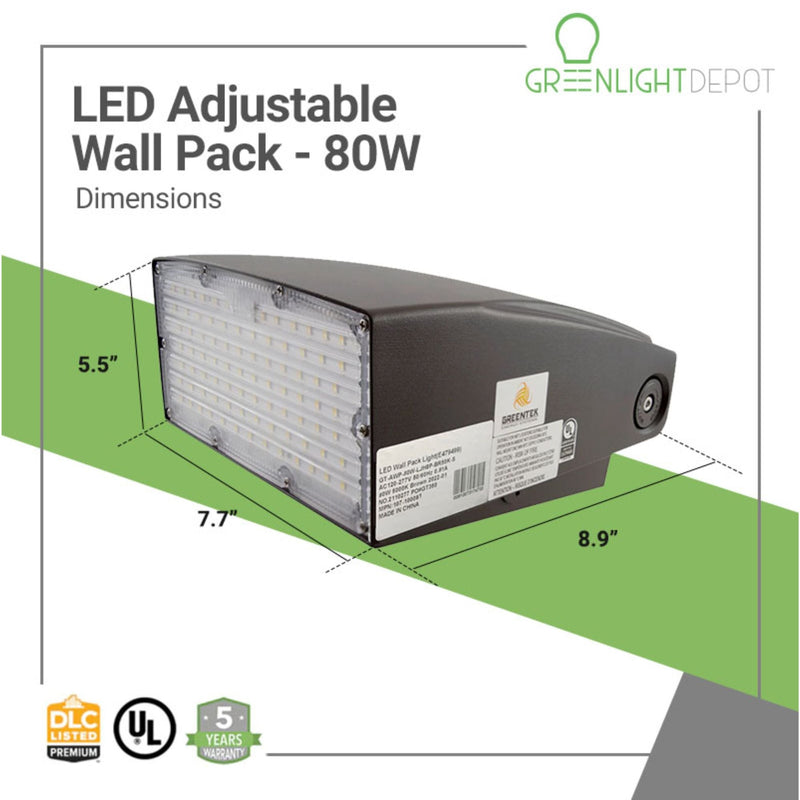 LED Adjustable Wall Pack - 80W - 11,493 LM - Photocell Included - AWP - (UL + DLC 5.1)