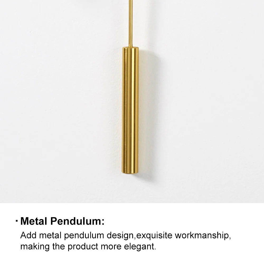 3D Mute Metal Wall Clock with Gold Pendulum Modern Round Decor Art Living Room Bedroom