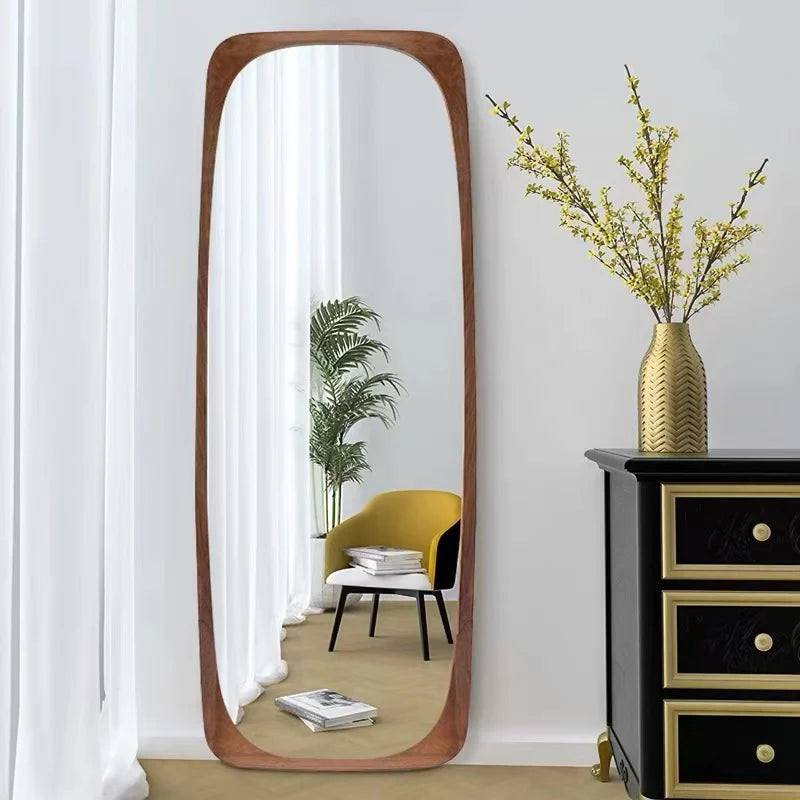 Mid-Century Rectangle Full Length Floor Mirror Wood Frame 69"x 20" Leaning Mirror Walnut