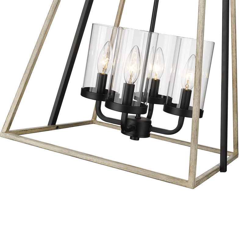 Millennium Lighting 4 Light Pendant, Bonnie Collection, Matte Black/Grey Wood