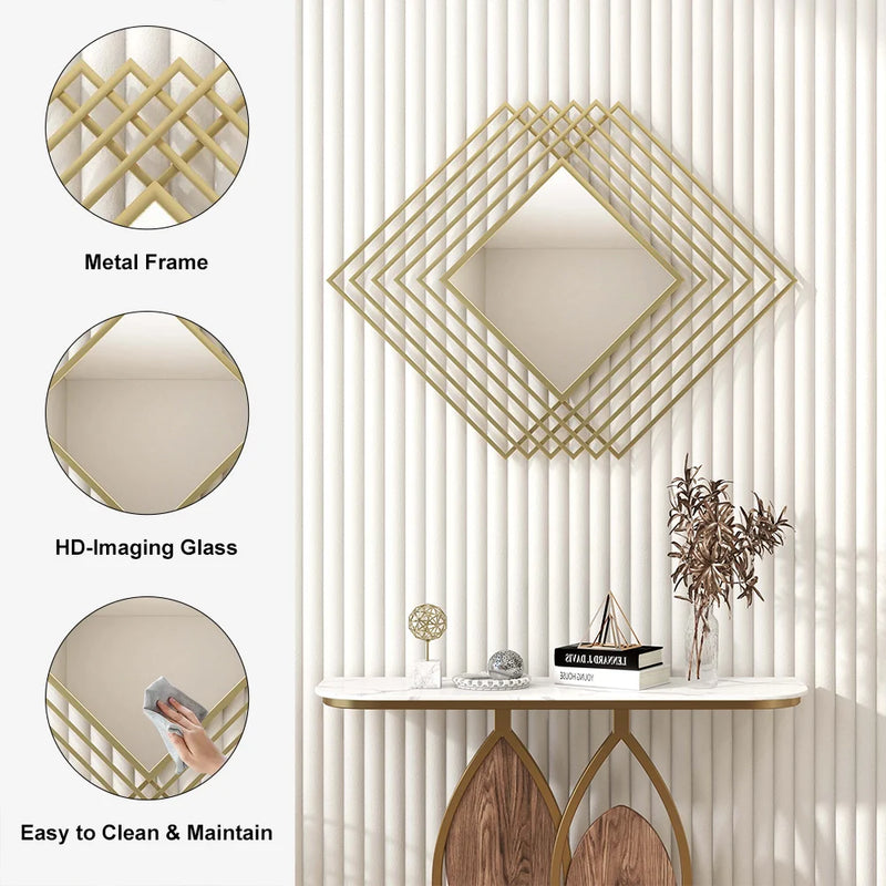 Modern Luxury Overlapping Geometric Rhombus Gold Metal Wall Mirror