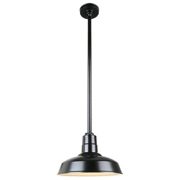 Quick Ship Hi-Lite 14" Warehouse Collection Stem Mount Pendant, H-QSN15114 Series (Black, White, Galvanized, Finishes