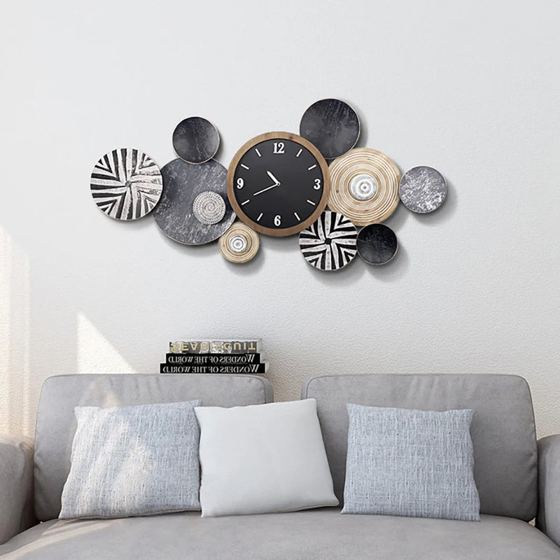 Modern Multi-Round Mute Wall Clock Metal Hanging Home Art