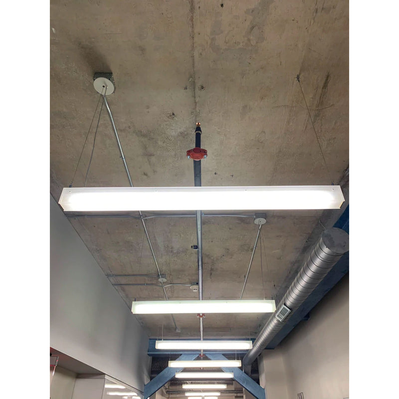 8 FT Linear Suspended LED Beam, 9200 Lumen Max, 80W, CCT Selectable, 0-10V Dimmable, 120-277V, Transparent Frosted Housing, Power Feed Cable Included