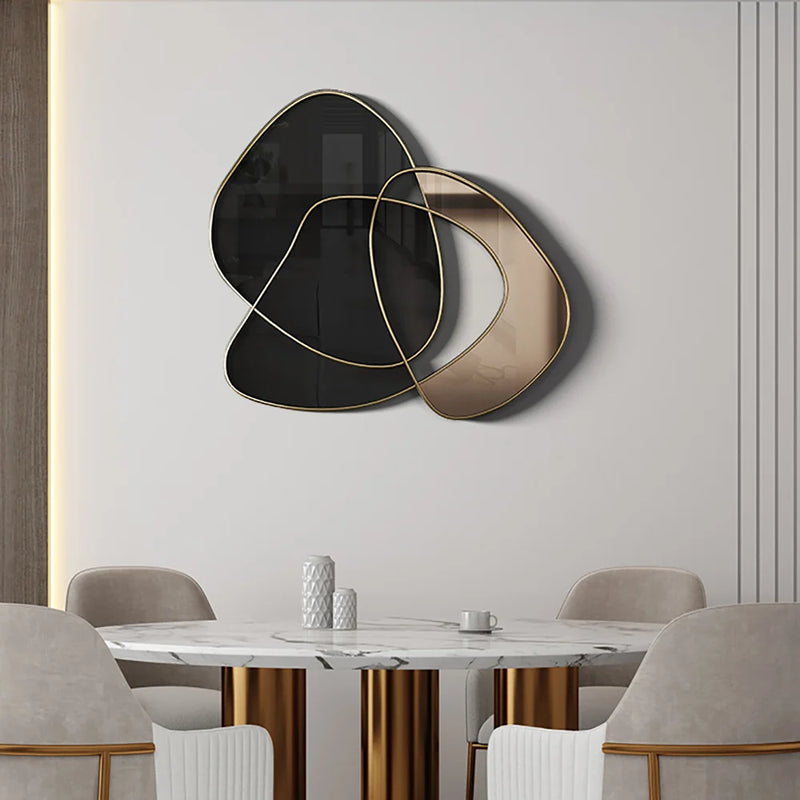 31.5" Abstract 3D Metal Big Wall Decor Unique Modern Irregular Home Art in Black & Gold