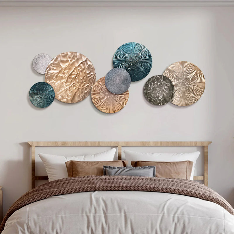 3D Art Deco Large Metal Round Textured Wall Decor for Living Room Bedroom