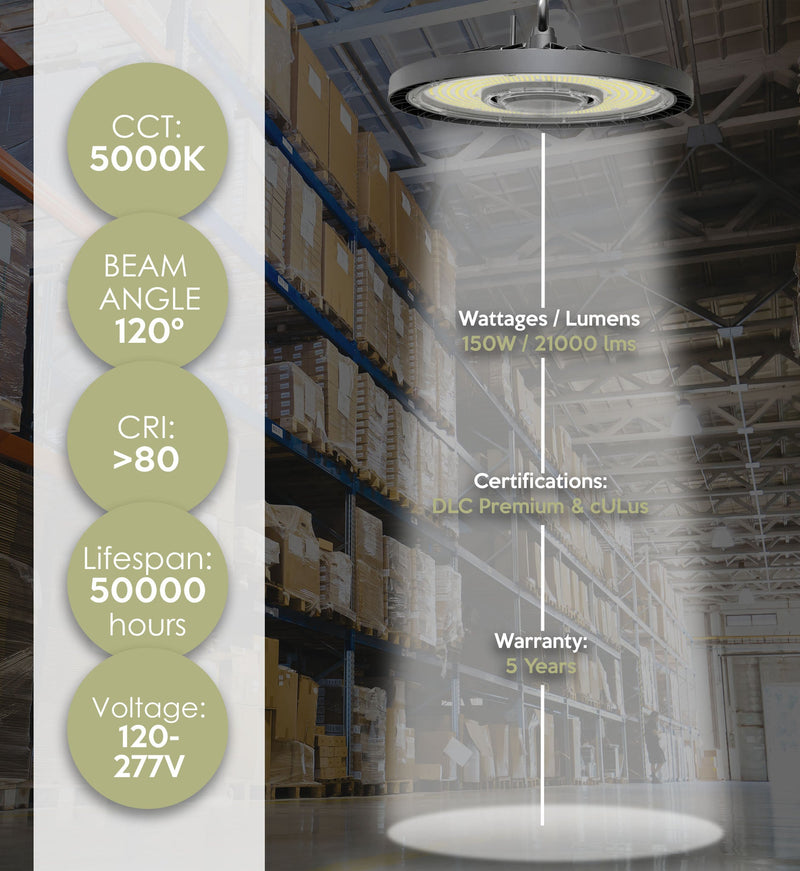 Mars 2 LED UFO High Bay, 150 Watt, 120-277V, 21000 Lumens, Comparable to 320-400 Watt Fixture