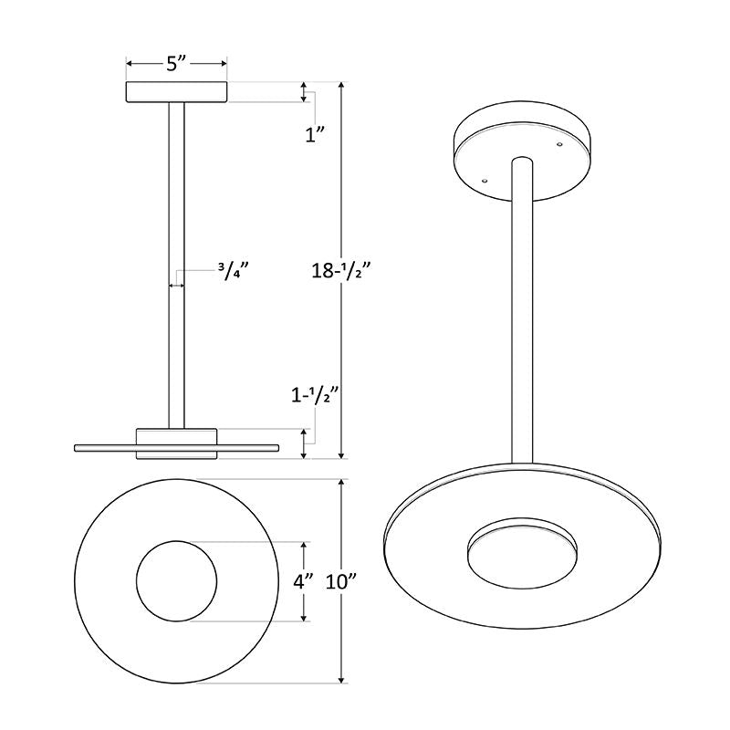 LED 10" Décor Accent Pendent Light, 12W, 700LM, 120V, CCT Selectable 2700K/3000K/35000K/4000K/5000K, Black Finish