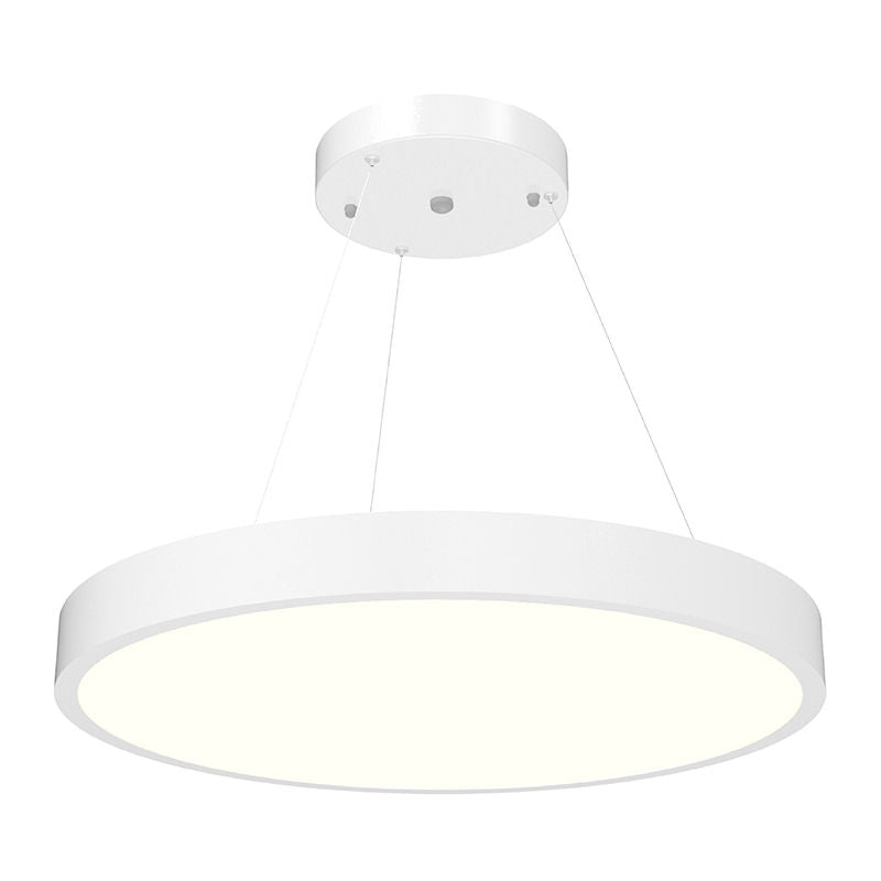 LED Architectural 24" Round Suspended Down Light, 5,116 Lumens, 30W/40W/50W Selectable, 120-277V, CCT Selectable 3000K/3500K/4000K, White Finish