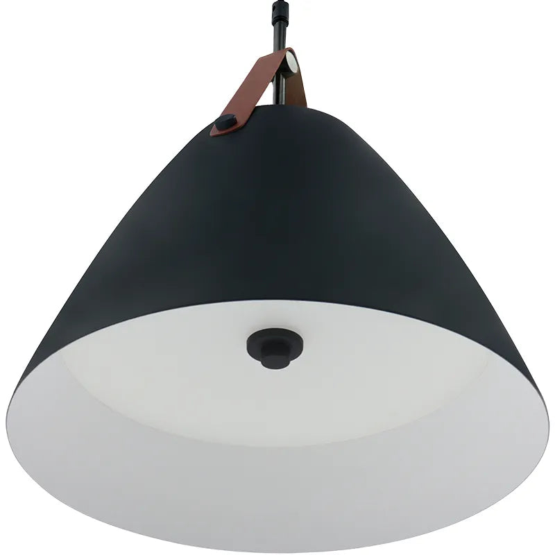 Nordic Design Pendant Light with Leather Strap, 1400 Lumens, 25W, CCT Selectable, 120V, Black or White Finish