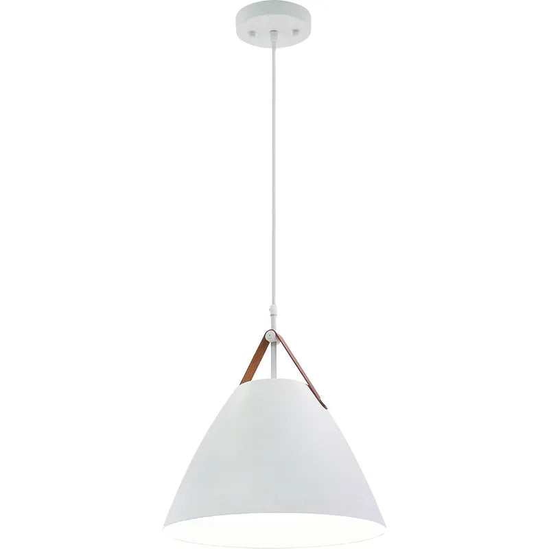 Nordic Design Pendant Light with Leather Strap, 1400 Lumens, 25W, CCT Selectable, 120V, Black or White Finish